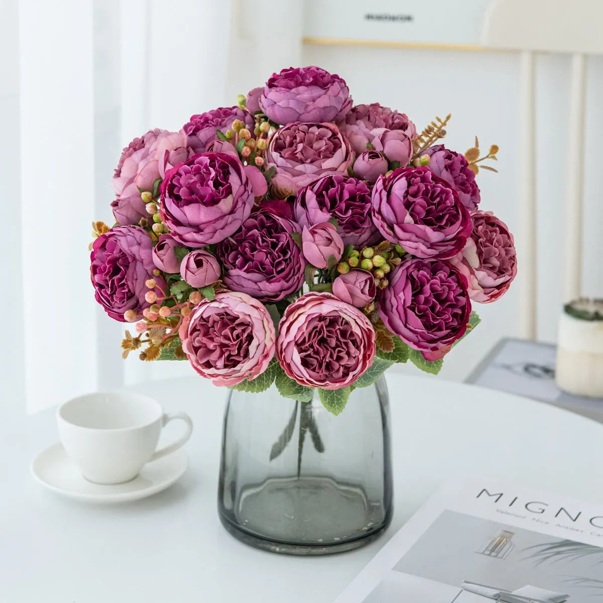 Artificial silk peony bouquet in multiple colours for wedding and home decoration