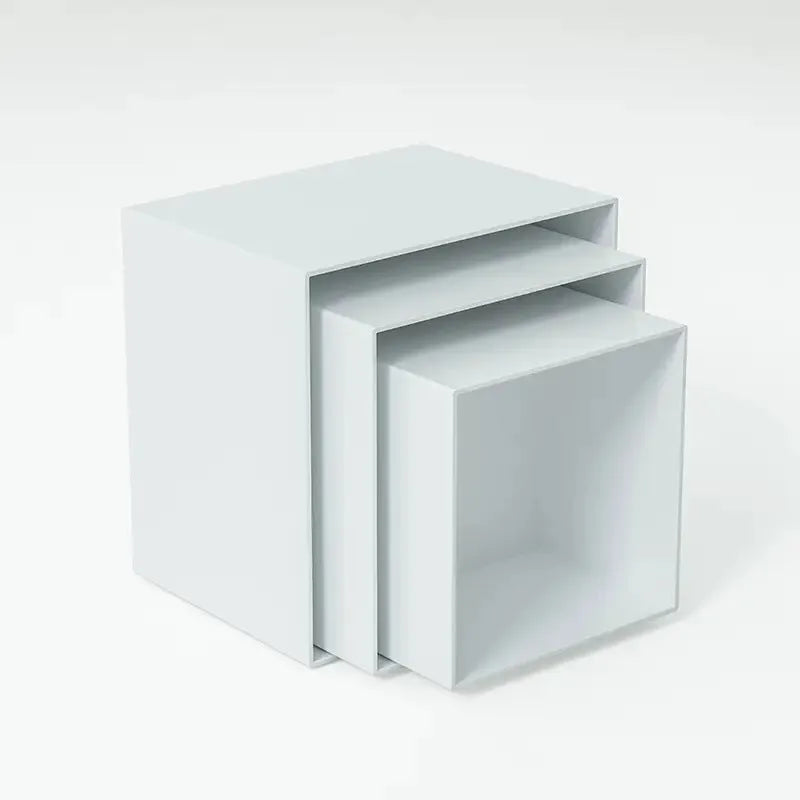 White Suit Cube plastic dessert display stand with multiple tiers for cake shop presentation