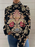 Black line 3D pattern printed turtleneck long sleeve sweater in loose fit Japanese Korean casual style