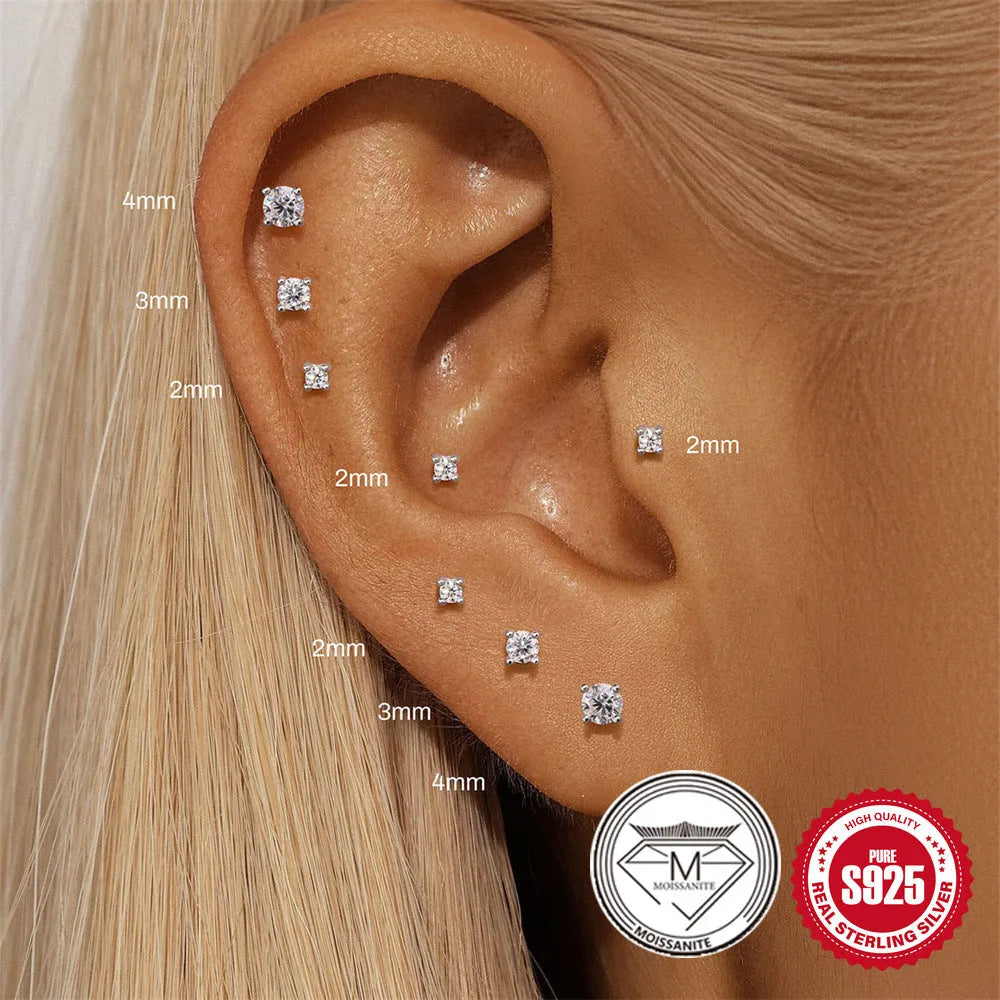 S925 sterling silver geometric petal diamond debris stud earrings with clip-on fastening.