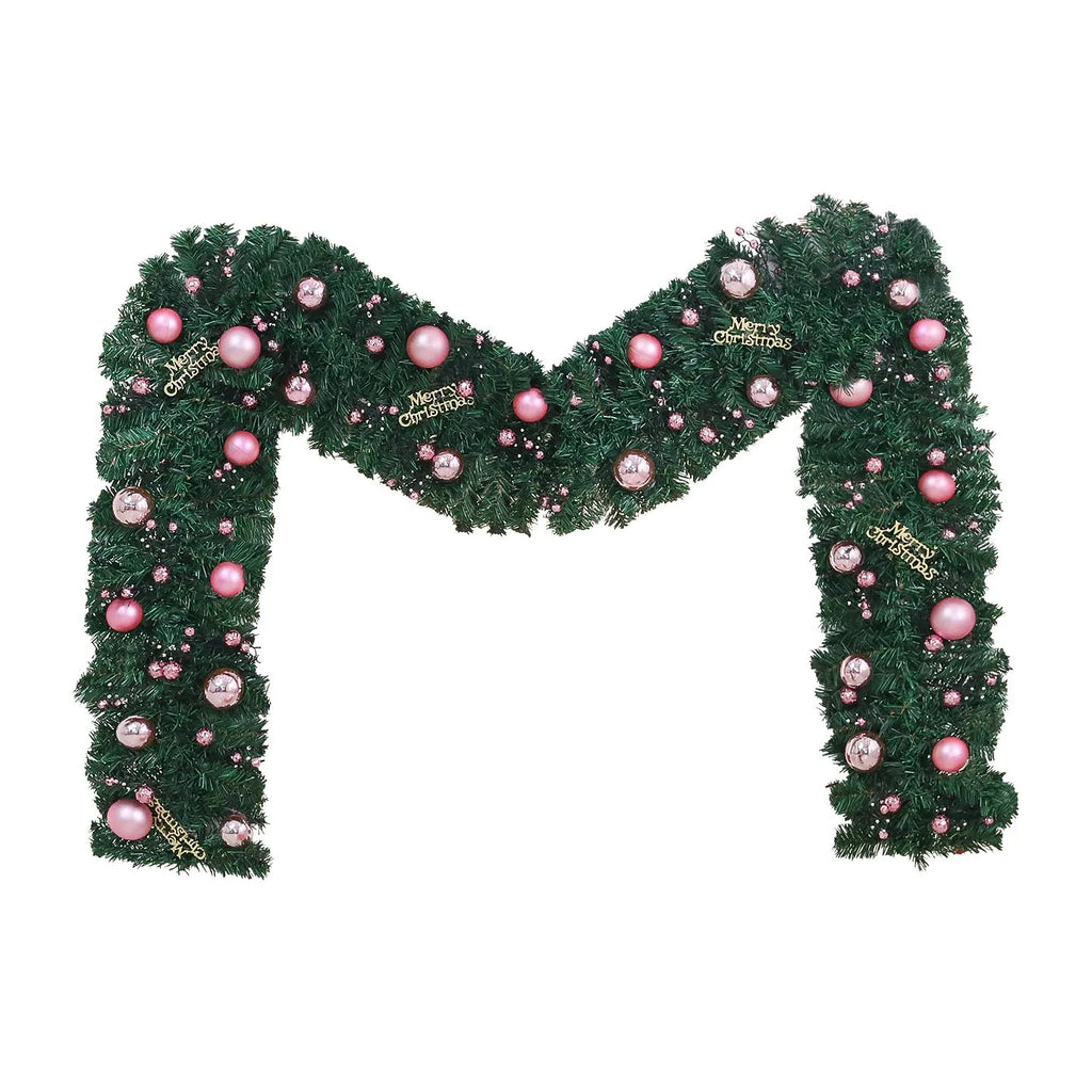 Pink Christmas rattan garland with small fruit detailing, 2.7 metres long with optional lighting