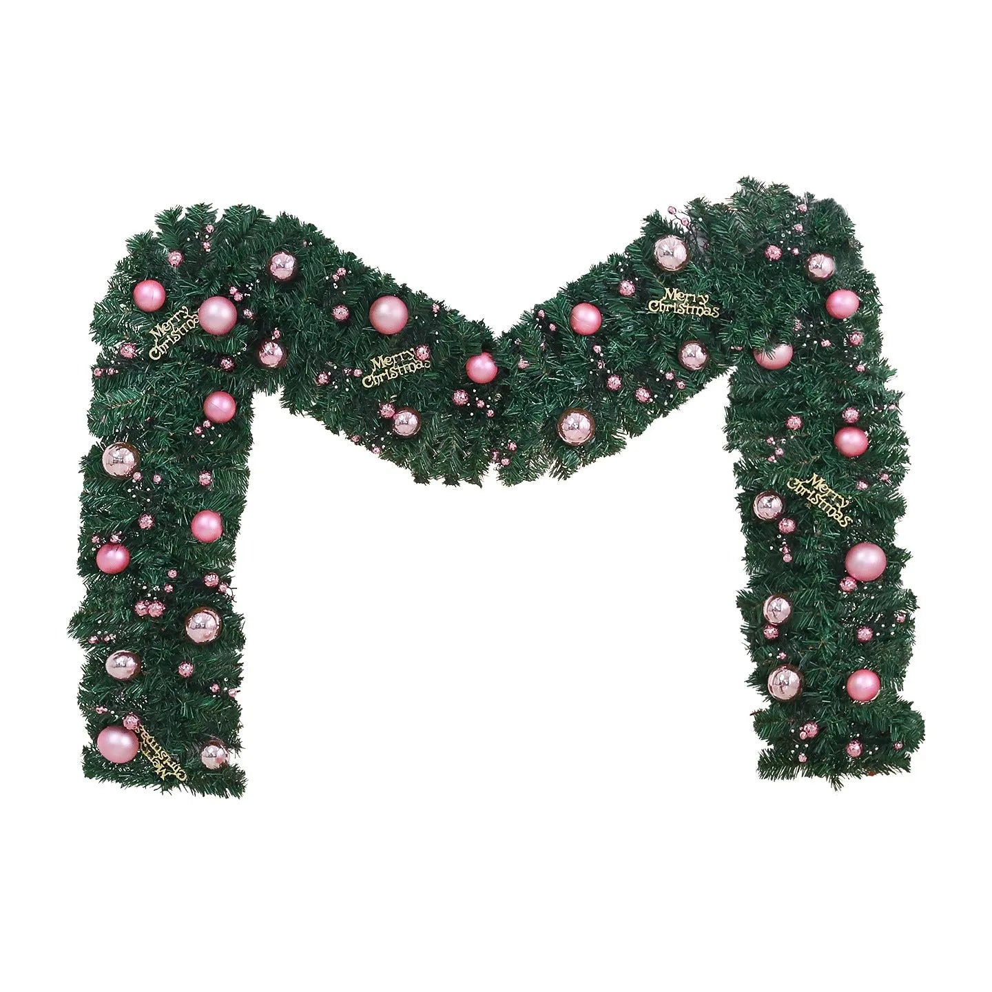 Pink Christmas rattan garland with small fruit detailing, 2.7 metres long with optional lighting