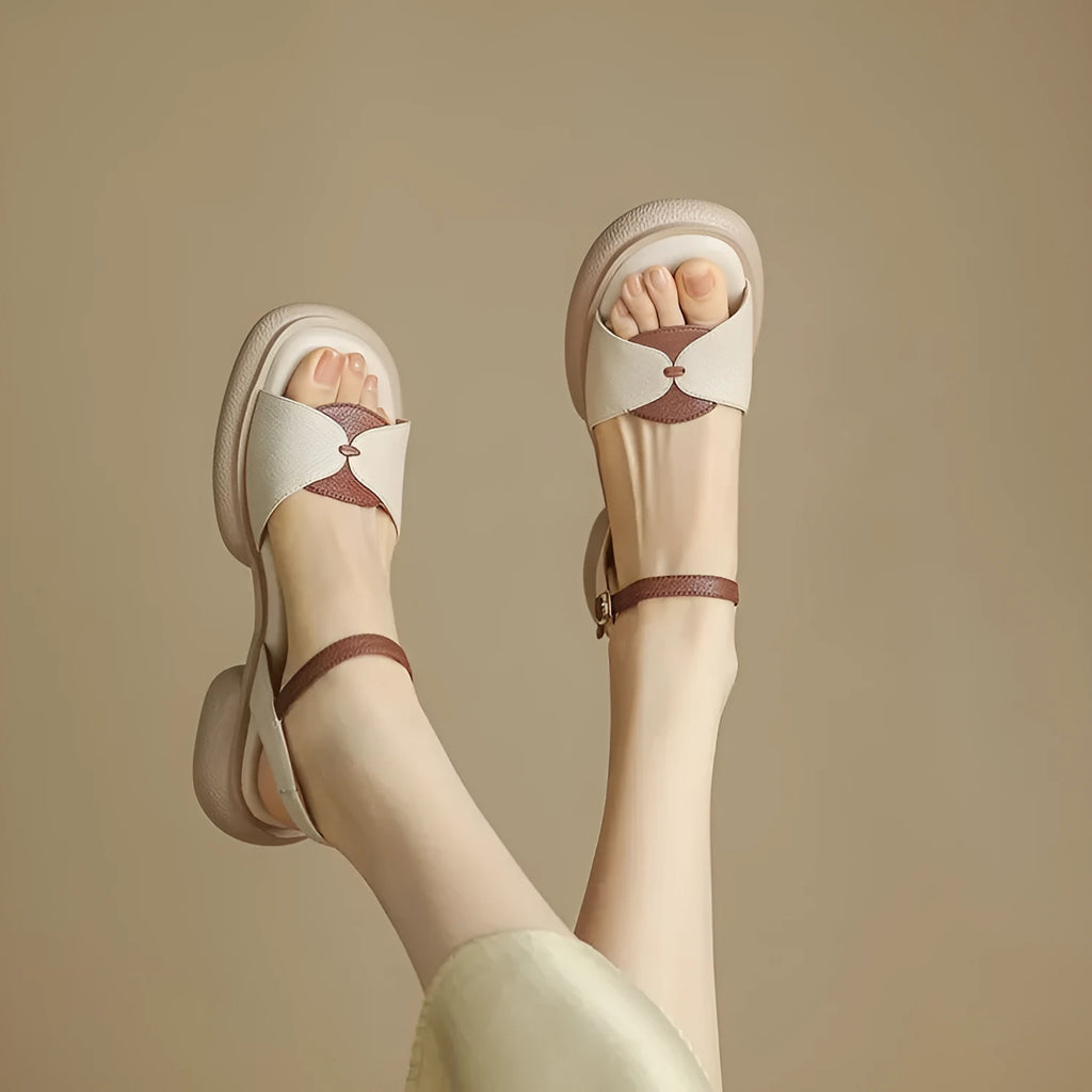 Women's chunky heel platform sandals with open toe design in renewable leather