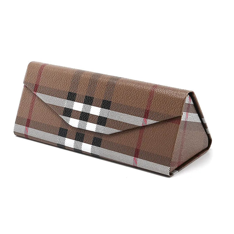 Handmade glasses case with PU cowhide exterior and rigid cardboard construction showing compression resistance
