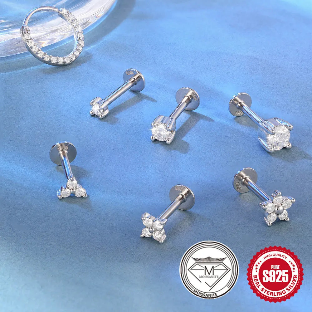 S925 sterling silver geometric petal diamond debris stud earrings with clip-on fastening.
