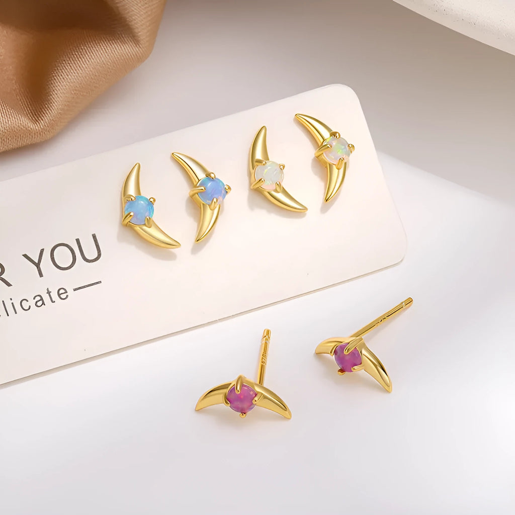 Geometric women's 925 silver earrings with electroplated gold or platinum finish and crystal stone accents