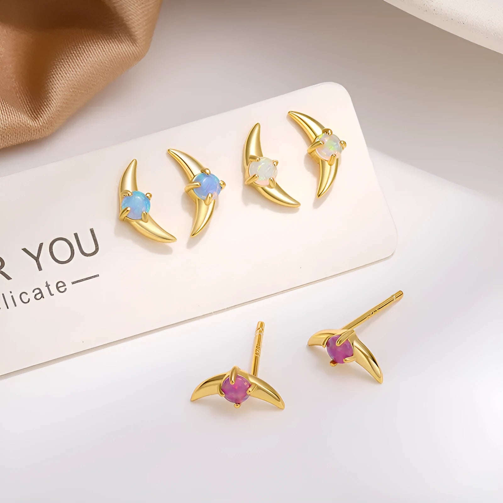 Geometric women's 925 silver earrings with electroplated gold or platinum finish and crystal stone accents