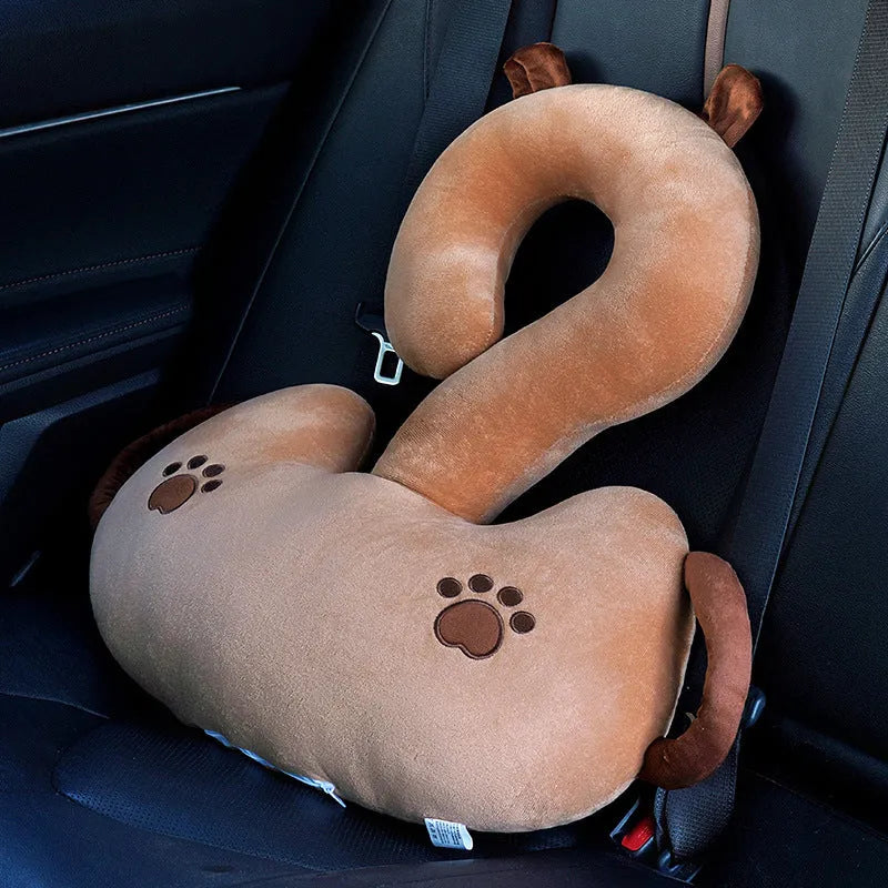 Square cartoon animal hug pillow cushion in capybara design, 65cm, on a grey sofa.