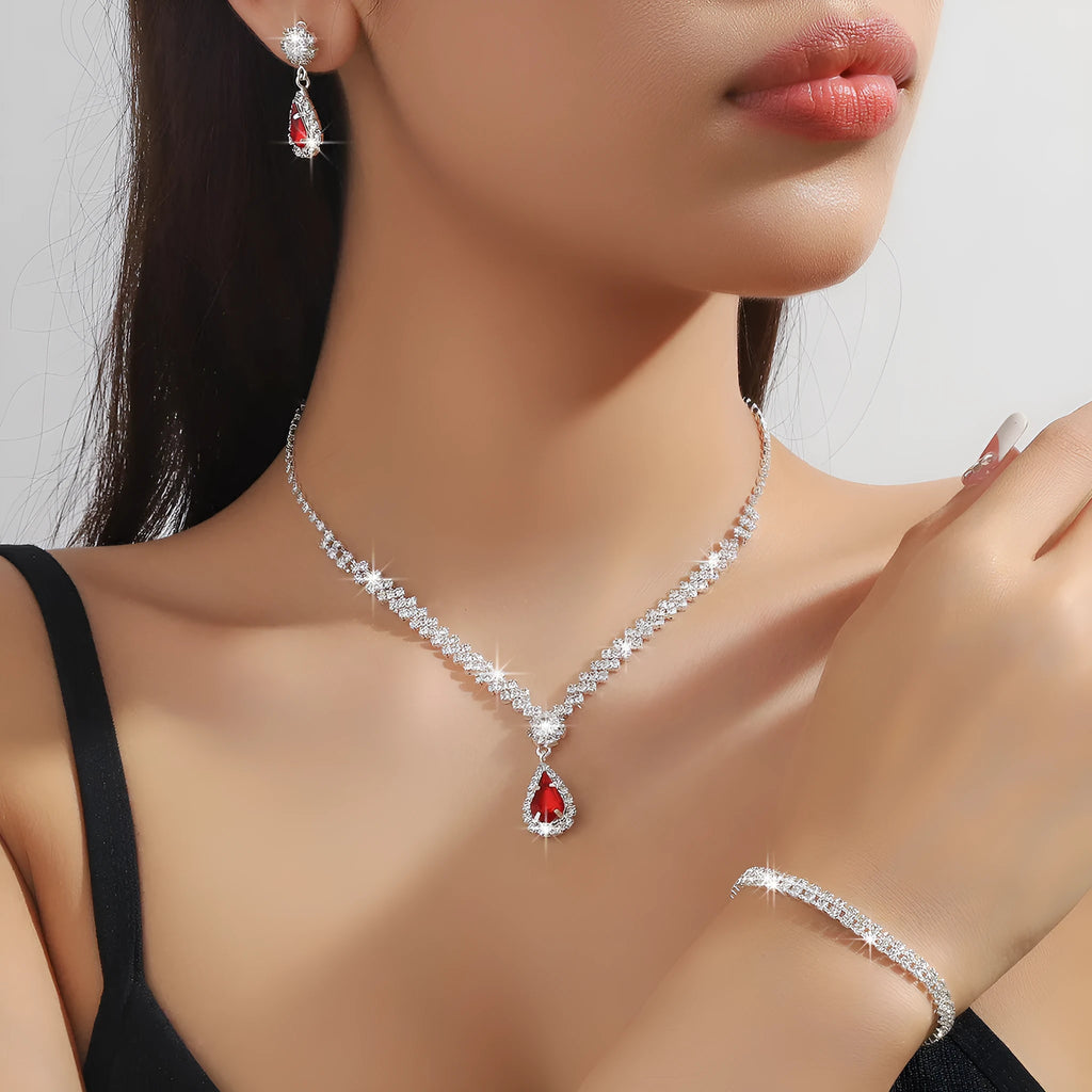 Claw chain rhinestone necklace and matching earrings set with water drop shapes