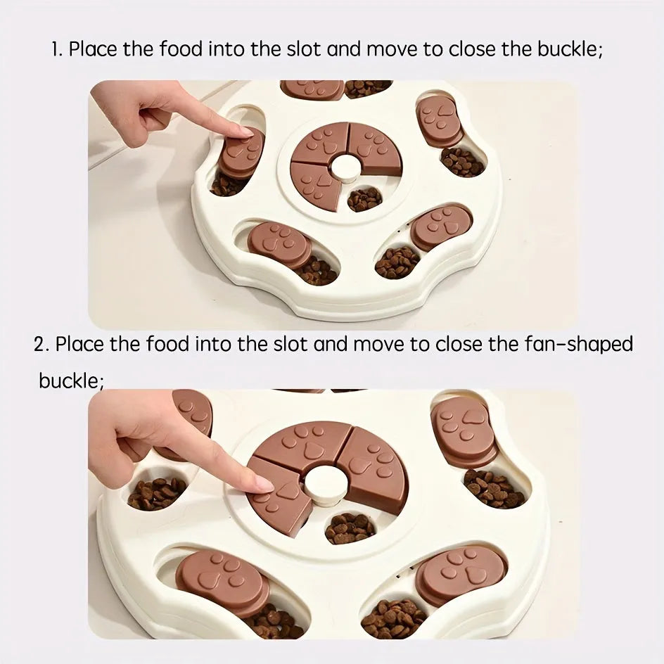 Interactive slow food bowl for pets, round or square, plastic multi-stage challenge for dogs and cats.