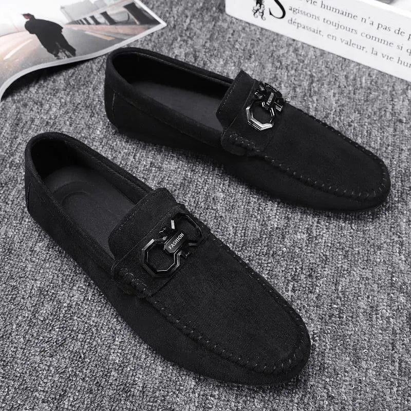 Men's black and grey suede casual shoes with rubber soles for summer wear