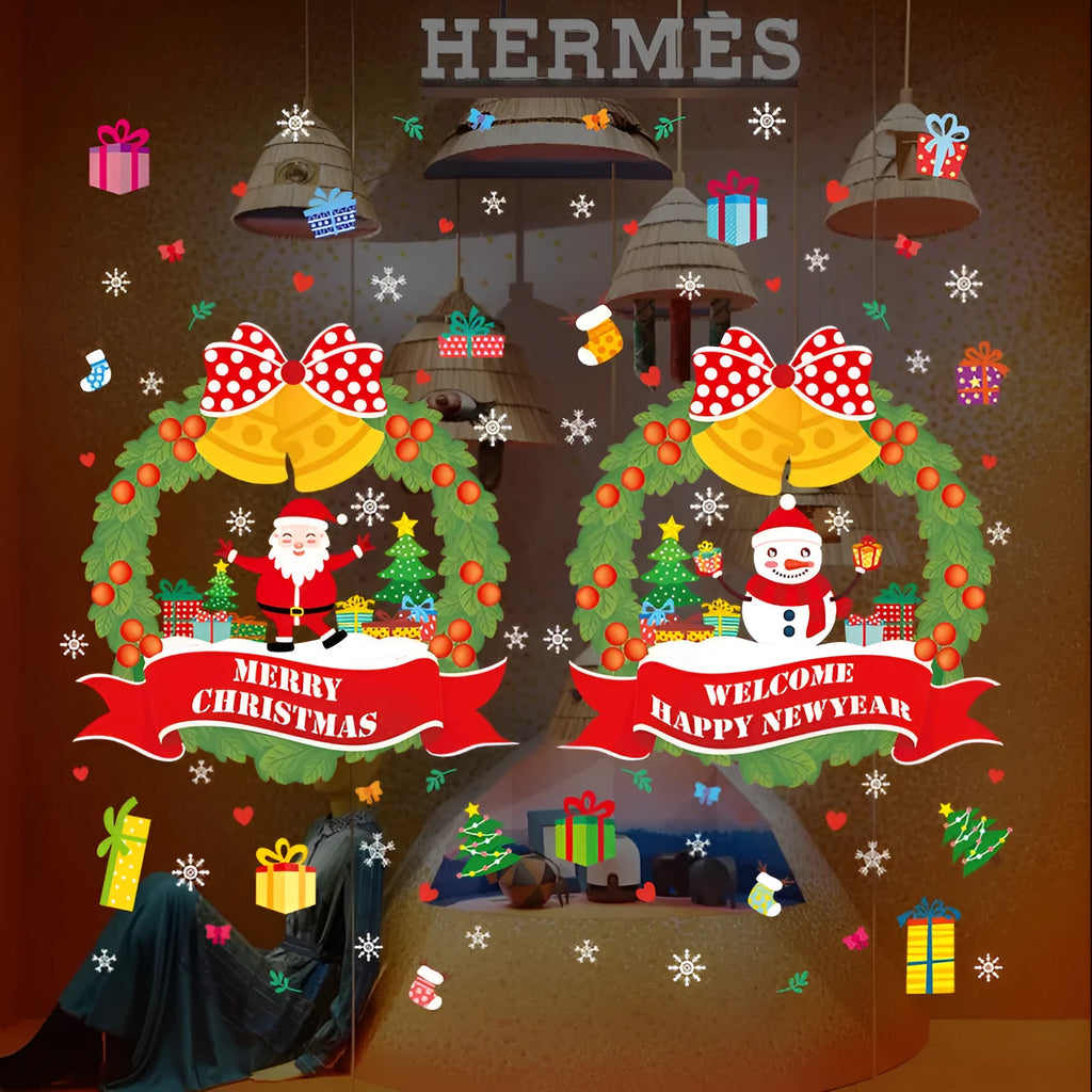 Non-adhesive electrostatic Christmas wall sticker with colourful cartoon pattern, 60×45cm PVC decoration