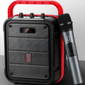 MS62AI portable Bluetooth speaker with wireless microphone, remote control, and strap