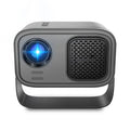 Black portable smart projector with Android system, remote control, and power cables