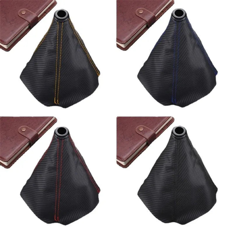 Universal car lever dust cover with bright head or black head and coloured line or carbon pattern options