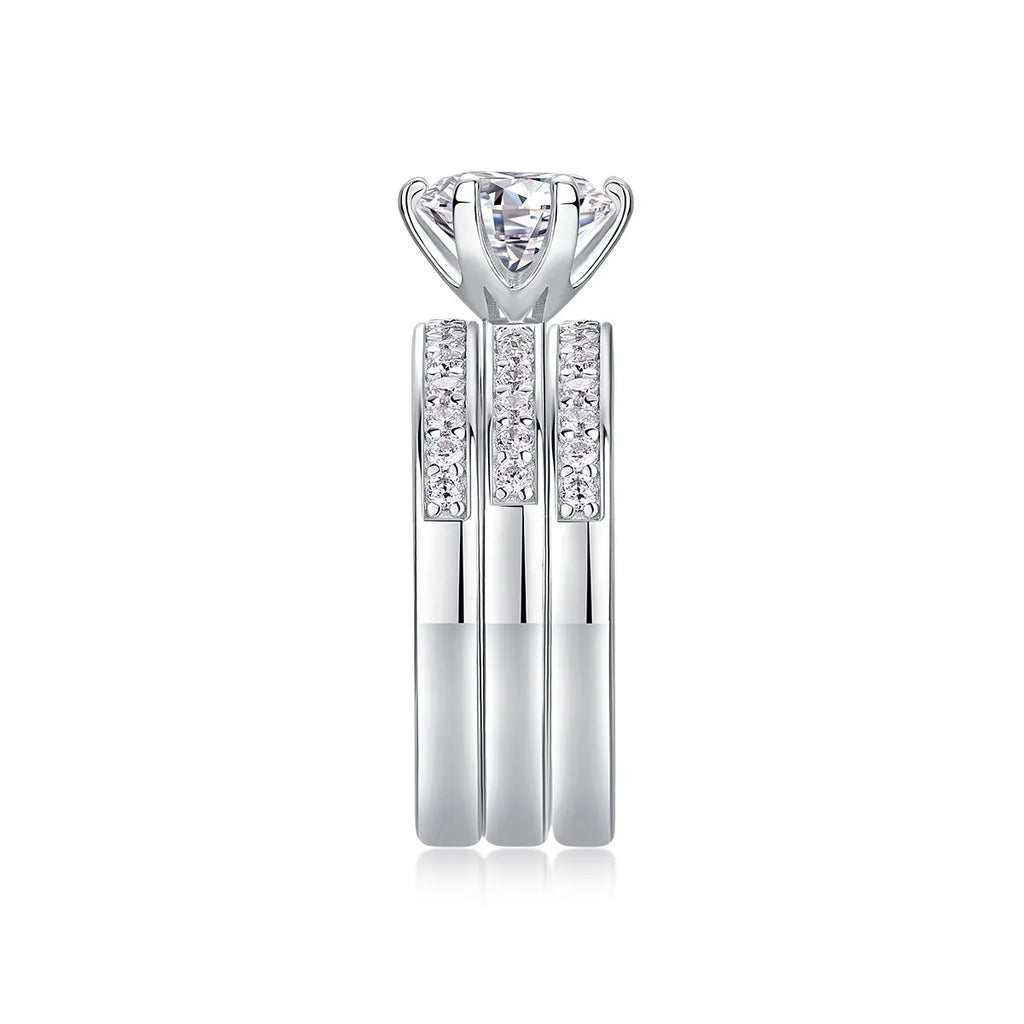 2 carat moissanite wedding ring set in S925 silver with platinum plating, sizes 5 to 9, gift box