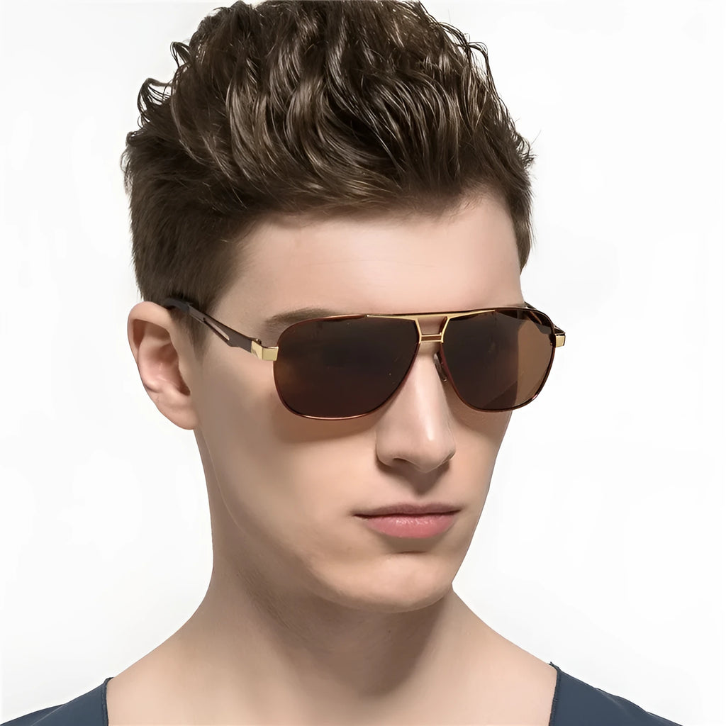 Men's orange red aviator sunglasses with metal frame and polarised TAC lenses