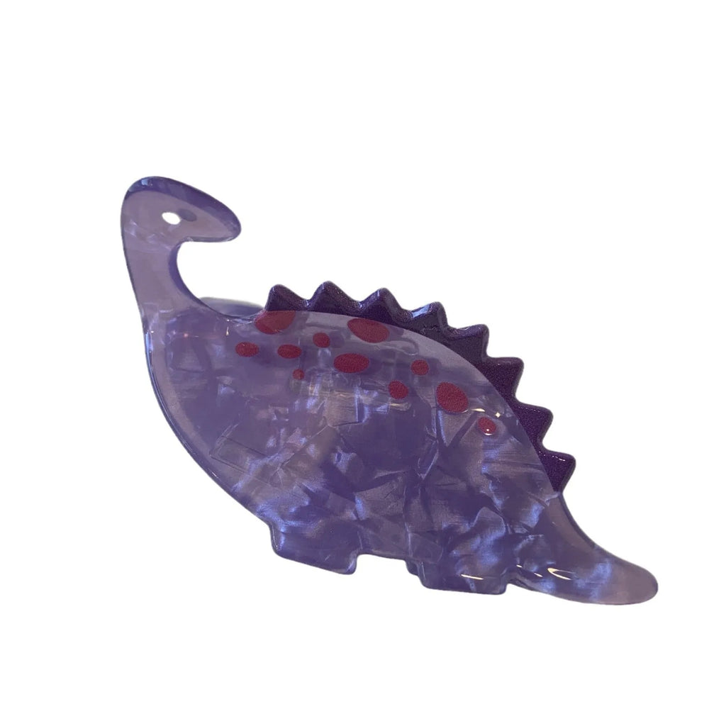 Colourful dinosaur-themed acrylic jaw hair clip showing multiple design options