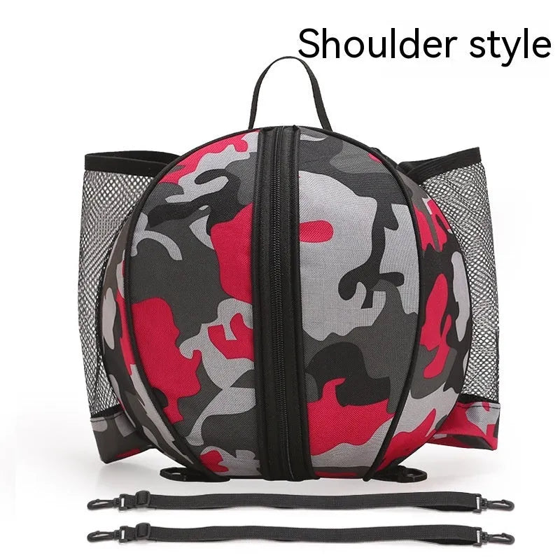 Oxford cloth basketball training bag with adjustable strap shown in a camouflage colour option.
