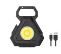 Black aluminium USB rechargeable keychain flashlight with magnetic base and foldable handle