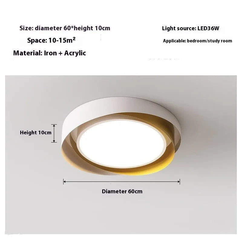 Minimalist bedroom ceiling light with iron body and acrylic shade, 40cm or 50cm diameter, white black colour option