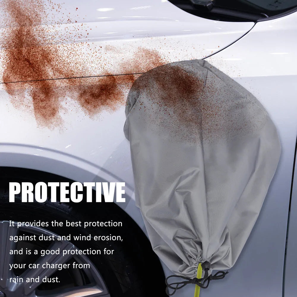 Waterproof cover for electric vehicle charging port with drawstring closure
