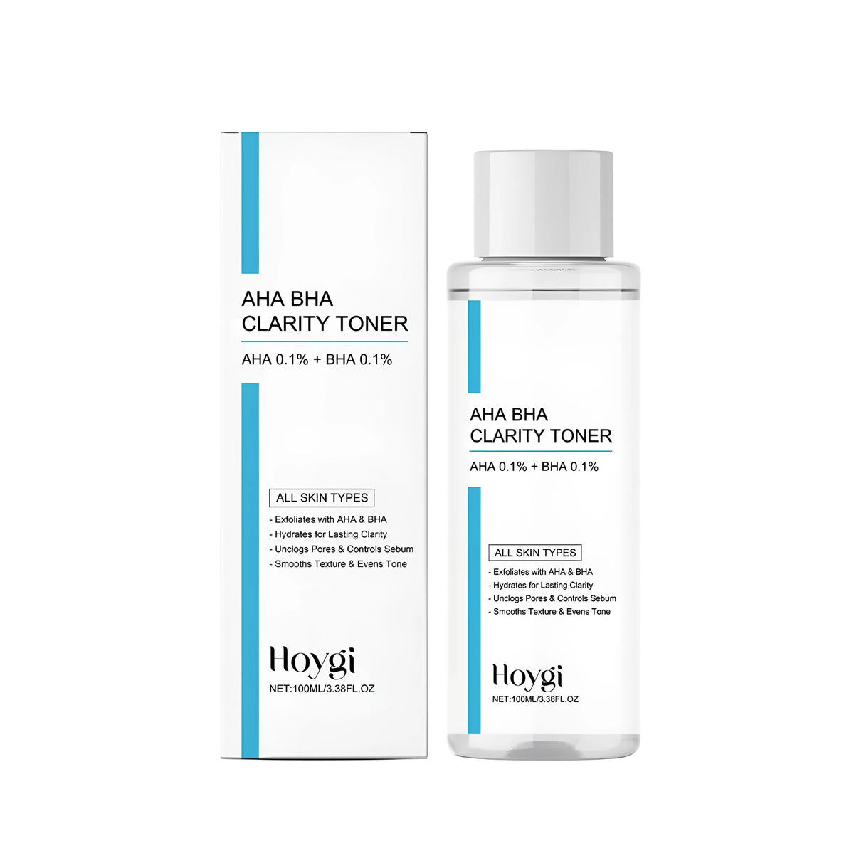 100ml bottle of clear exfoliating oil controlling facial toner with lactic acid and salicylic acid.