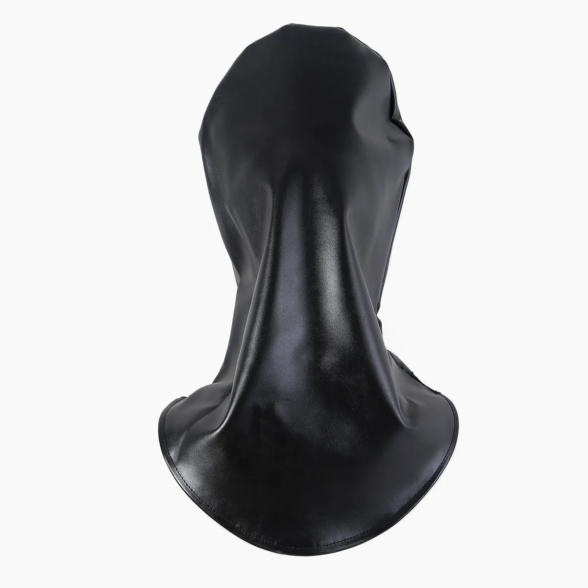 Black leather training mask with eye openings and adjustable strap