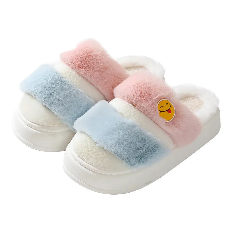 Thermal cotton slippers with plush exterior and cashmere lining in assorted colours