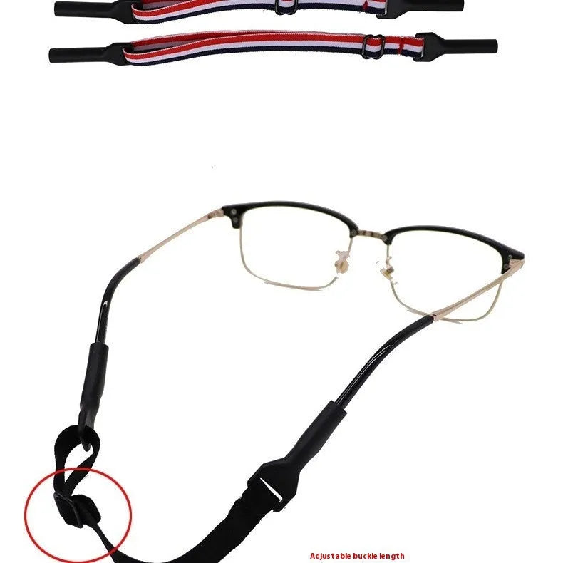 Black adjustable glasses cord with silicone earpiece ends for securing spectacles