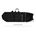 Lightweight waterproof skateboard backpack in black nylon with skateboard storage compartment
