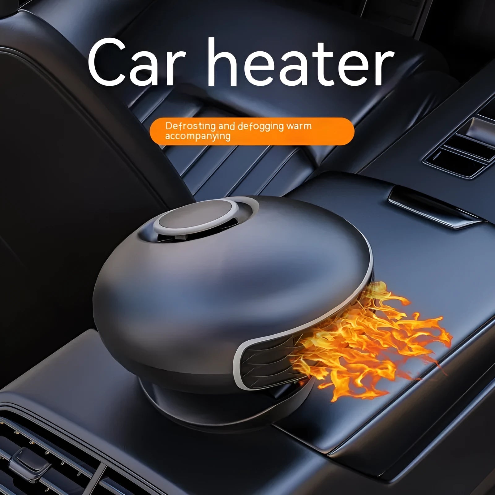 Car warm air blower heater in black ABS plastic housing with 130cm power cable