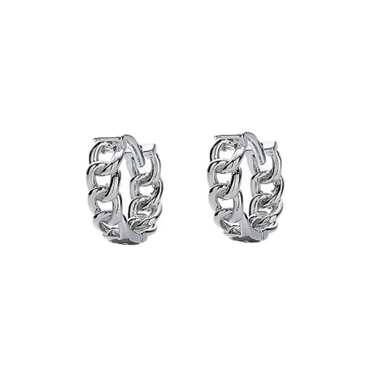 Silver geometric copper earrings for men in West Coast hip hop style, showing 10mm and 14mm size options.