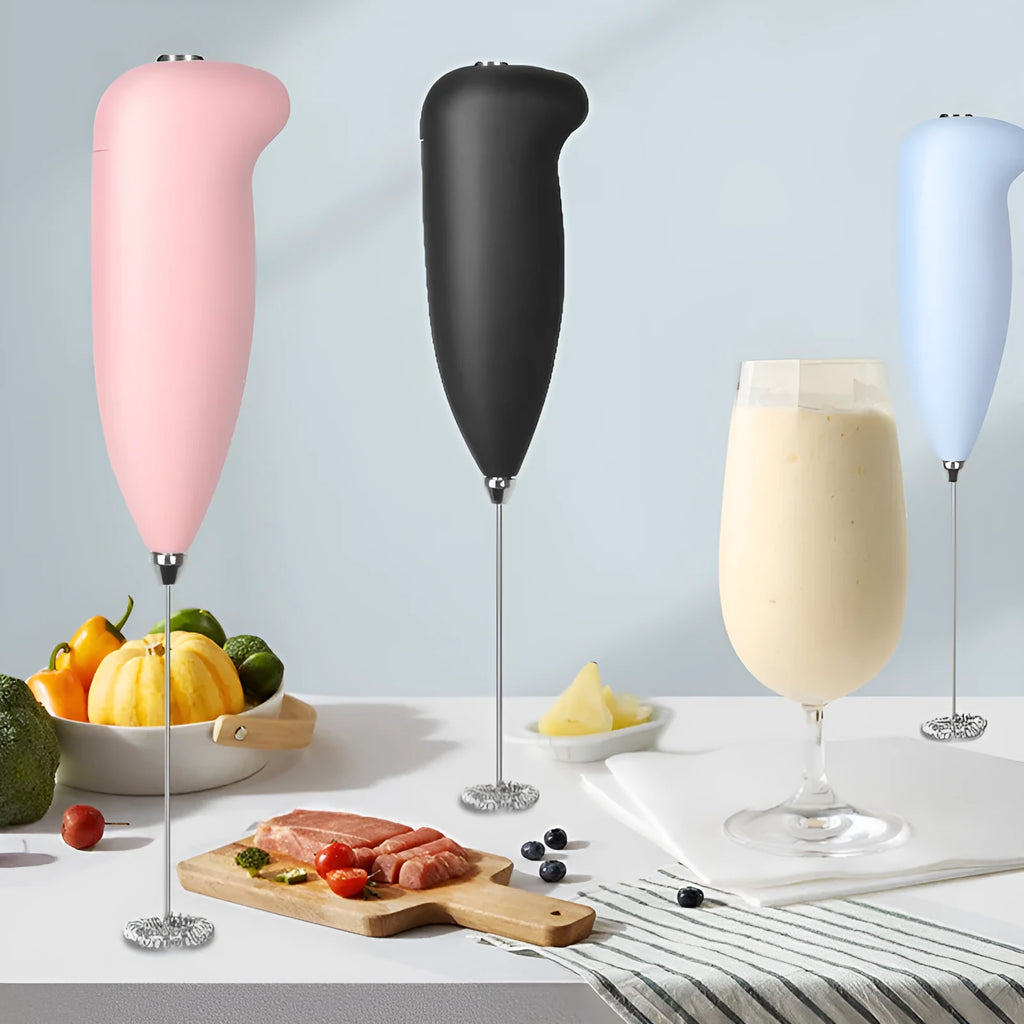 Mini electric milk frother, plastic handheld whisk, 5x3x21cm, in green blue pink black or white