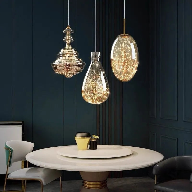 Modern glass ceiling chandelier droplight with adjustable height and remote control