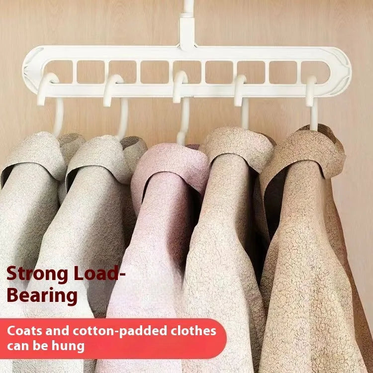 Multifunctional nine-hole plastic hanger for trousers and skirts in five colour options on a white background.