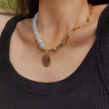 Hip hop pendant necklace with geometric alloy charm, electroplated silver or gold finish