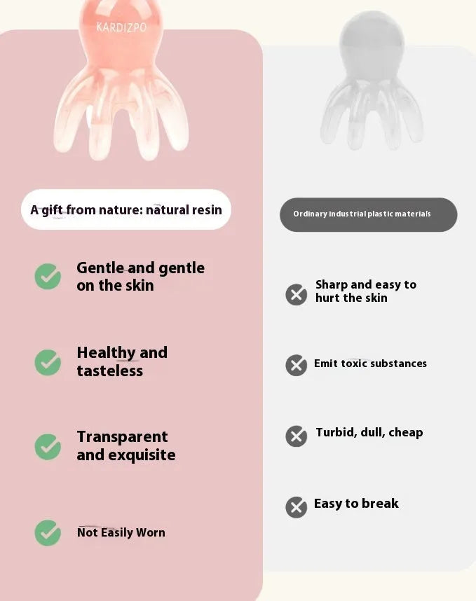 Pink octopus-shaped facial massage comb made from natural resin with storage bag