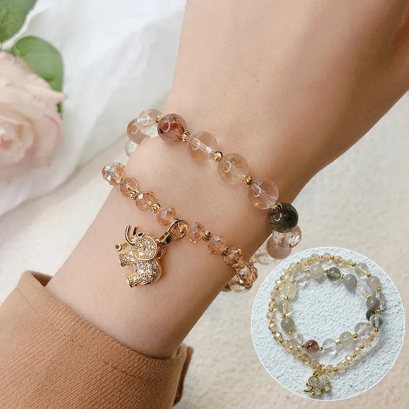 Women's retro colour hair crystal bracelet with strawberry quartz accent stone
