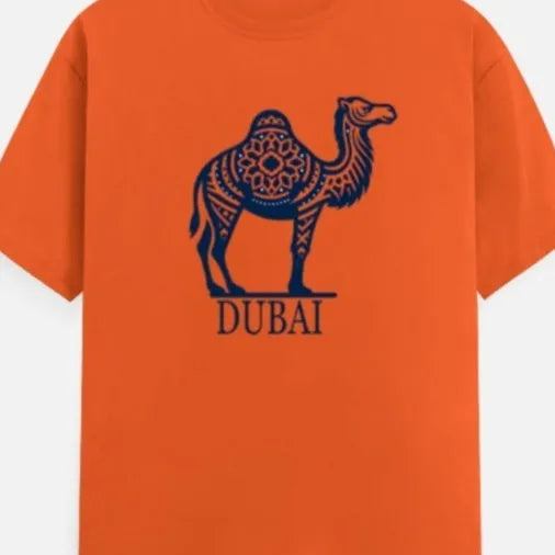 Orange cotton loose-fit T-shirt with short sleeves and round neck on hanger