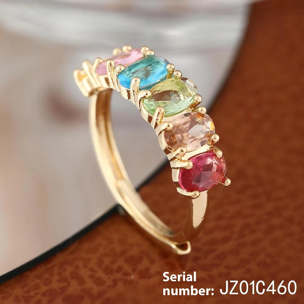 Women's adjustable gold-coloured ring with zircon stones in retro design