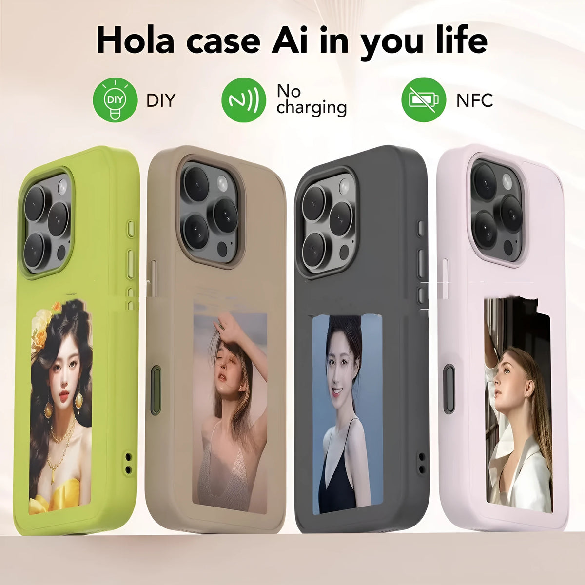 Four-colour e-ink projection phone case for iPhone in white, pink, black, and gray TPU