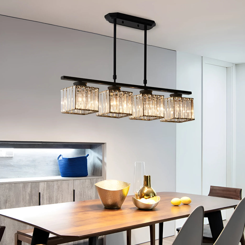 Crystal Nordic chandelier for living room or dining room, available in black or gold with 3 or 4 heads and square or round lampshades