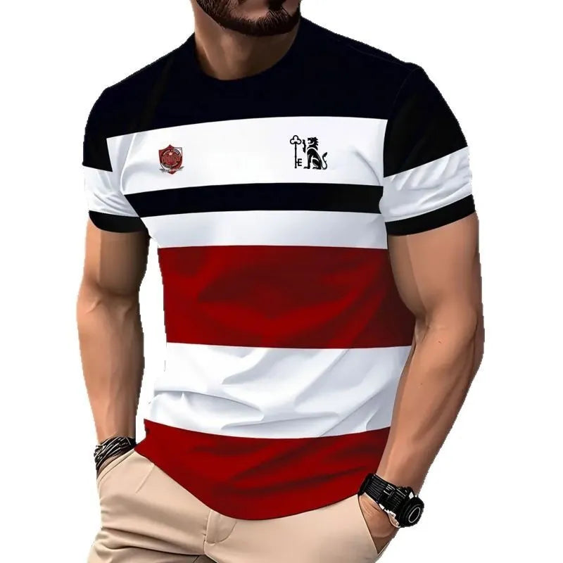 Men's loose-fit short-sleeved T-shirt with digital 3D stripe printing in various colour styles