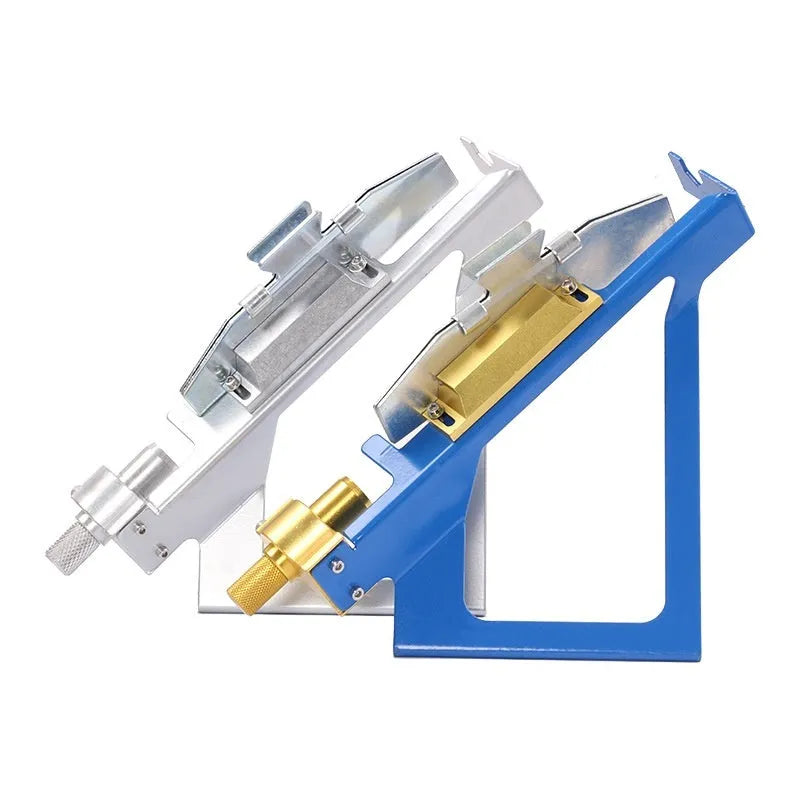 SPG stainless steel fletching jig in blue or silver for arrow bonding and DIY fletching.