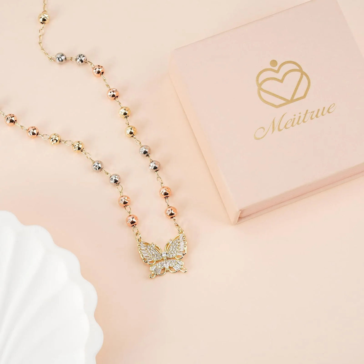 Gold butterfly necklace with zircon inlay, adjustable stainless steel women's jewellery for gifts
