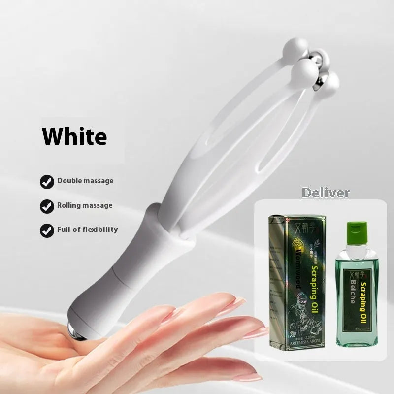 Blue and white PP plastic finger massager with visible steel ball rollers for hand joint care.