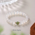 Handmade natural white agate and cinnabar crystal bracelet for men and women.