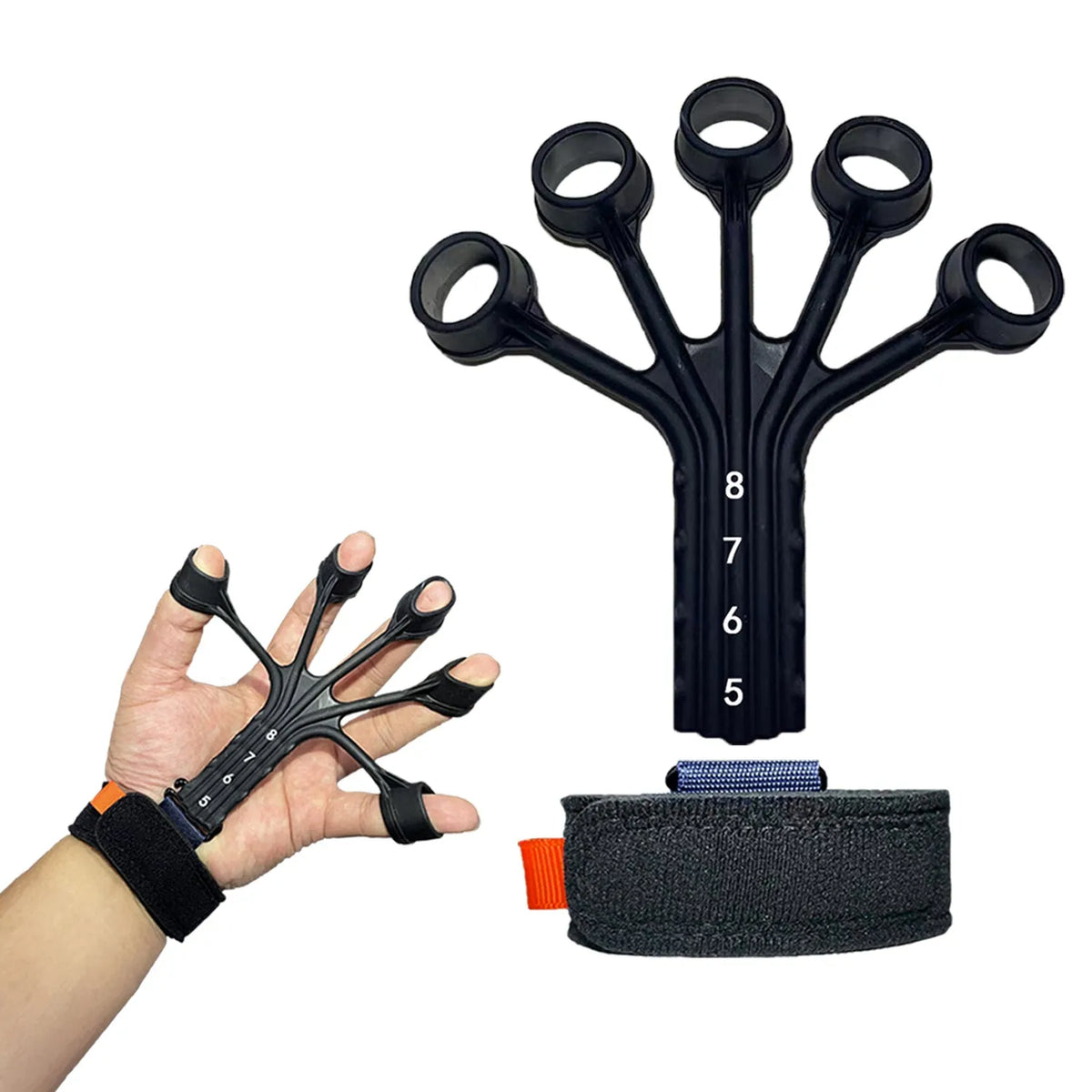 Silicone finger flexion and extension trainer with abdominal tensor function and adjusting belt