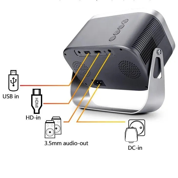 Portable Android 4K smart projector with carrying case for mobile phone screen mirroring